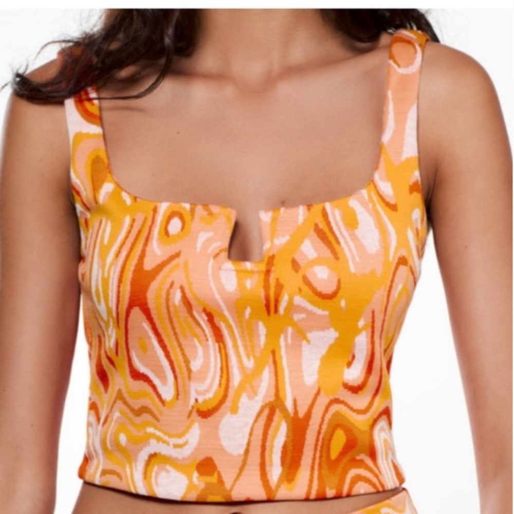 * NWT! ZARA Orange multi sleeveless jacquard crop top stretch orange Small
